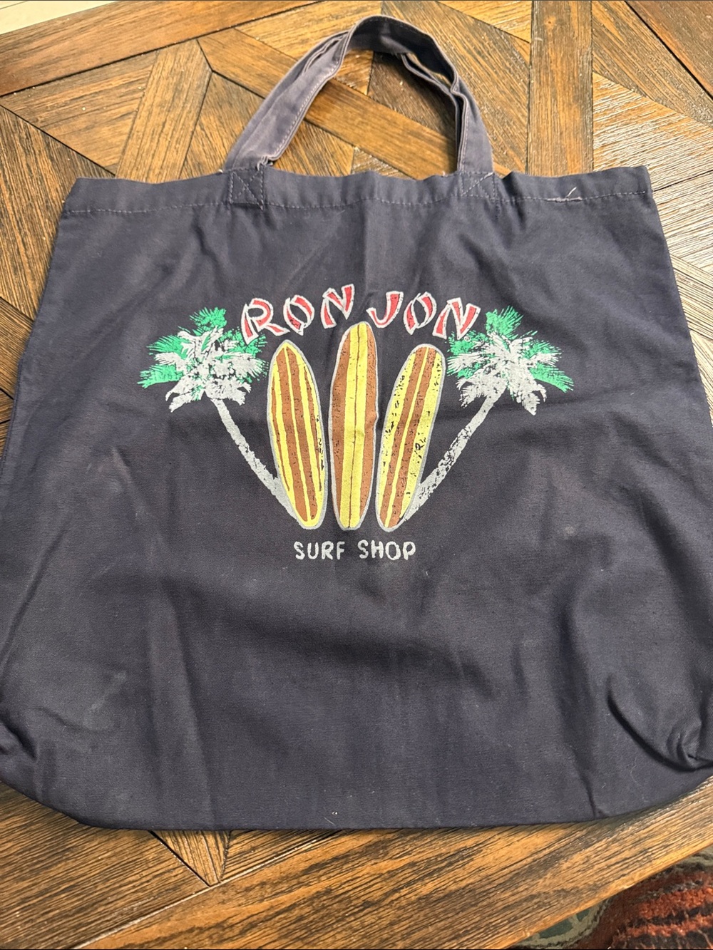 Ron Jon Surf Shop Navy Canvas Beach Tote Bag Palm Trees Surfboards 14x14